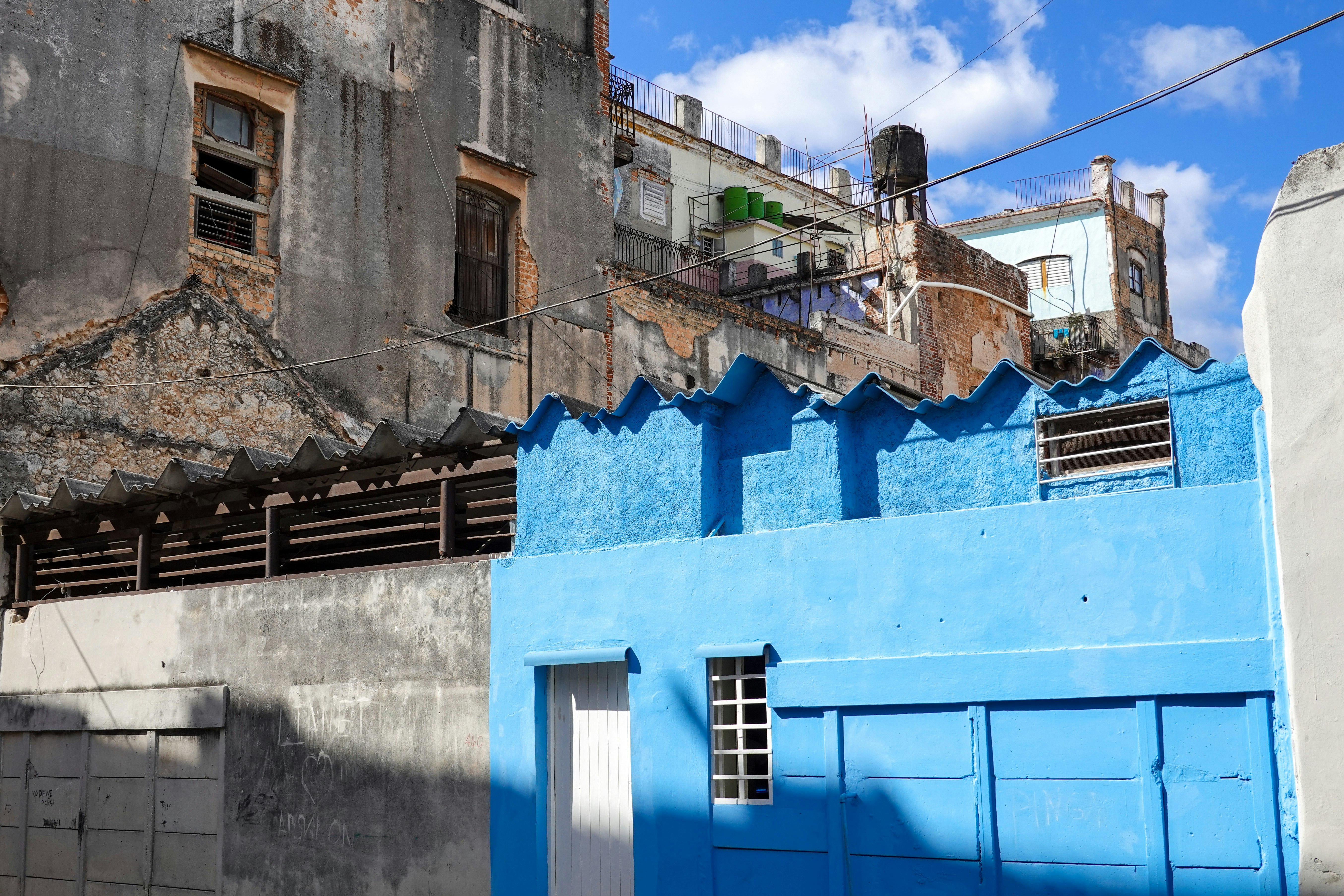 blue and white concrete building